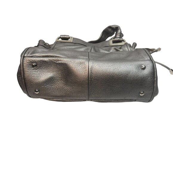 B. Makowsky Gunmetal Metallic Leather Zipper Tassels Tote Shoulder Bag $298 - Picture 2 of 7